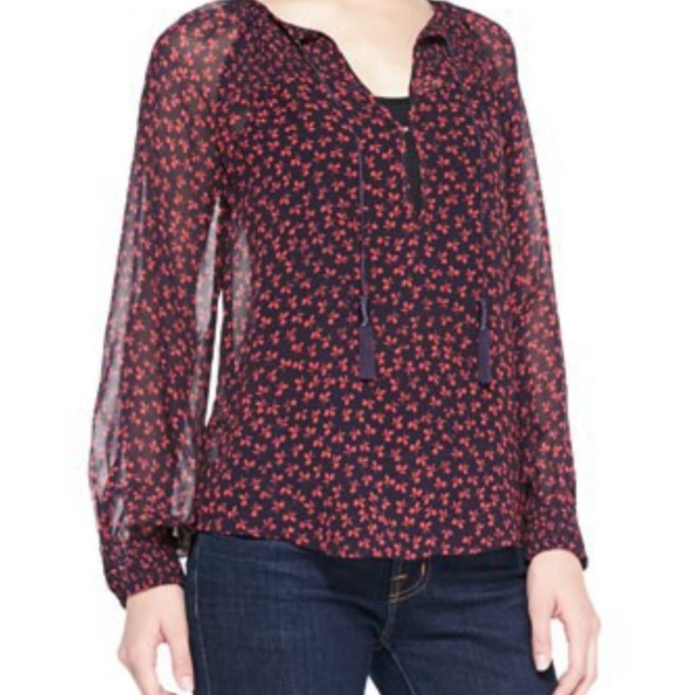 JOIE - Blue Orange XS Vivette Tassels Silk Floral Blouse  Size - Size S